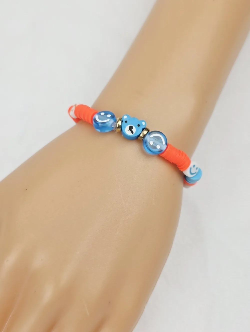 Handmade Clay Bead Smiley Face Bear  Bracelet